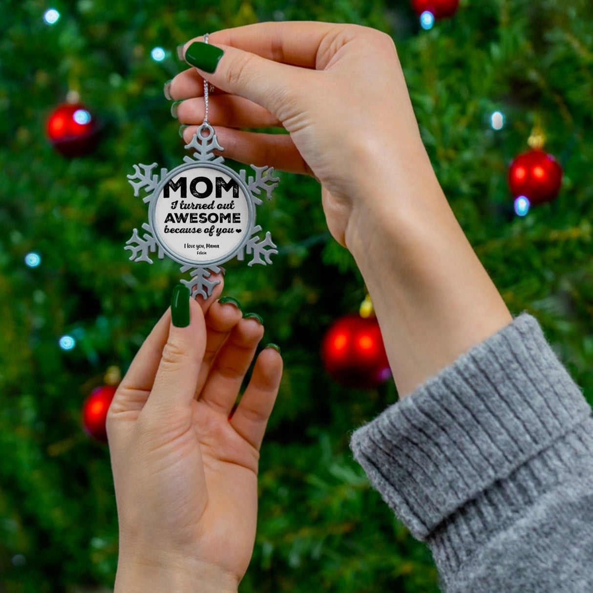 Mom Pewter Snowflake Ornament