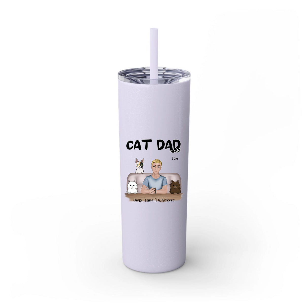 Cat Dad thermal drinking cup with straw