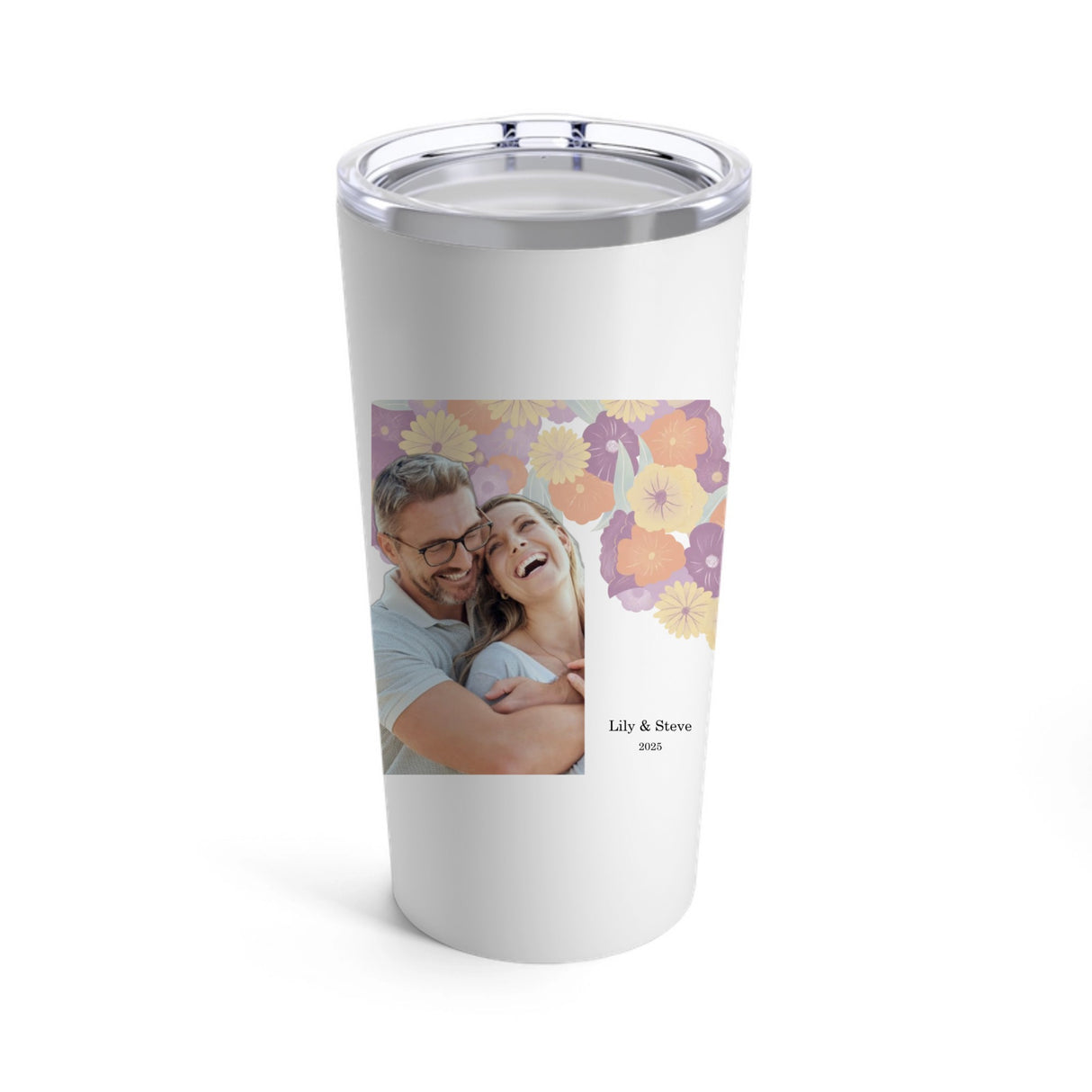 Personalisiertes Fotobecher Geschenk für Paare: Blumendesign