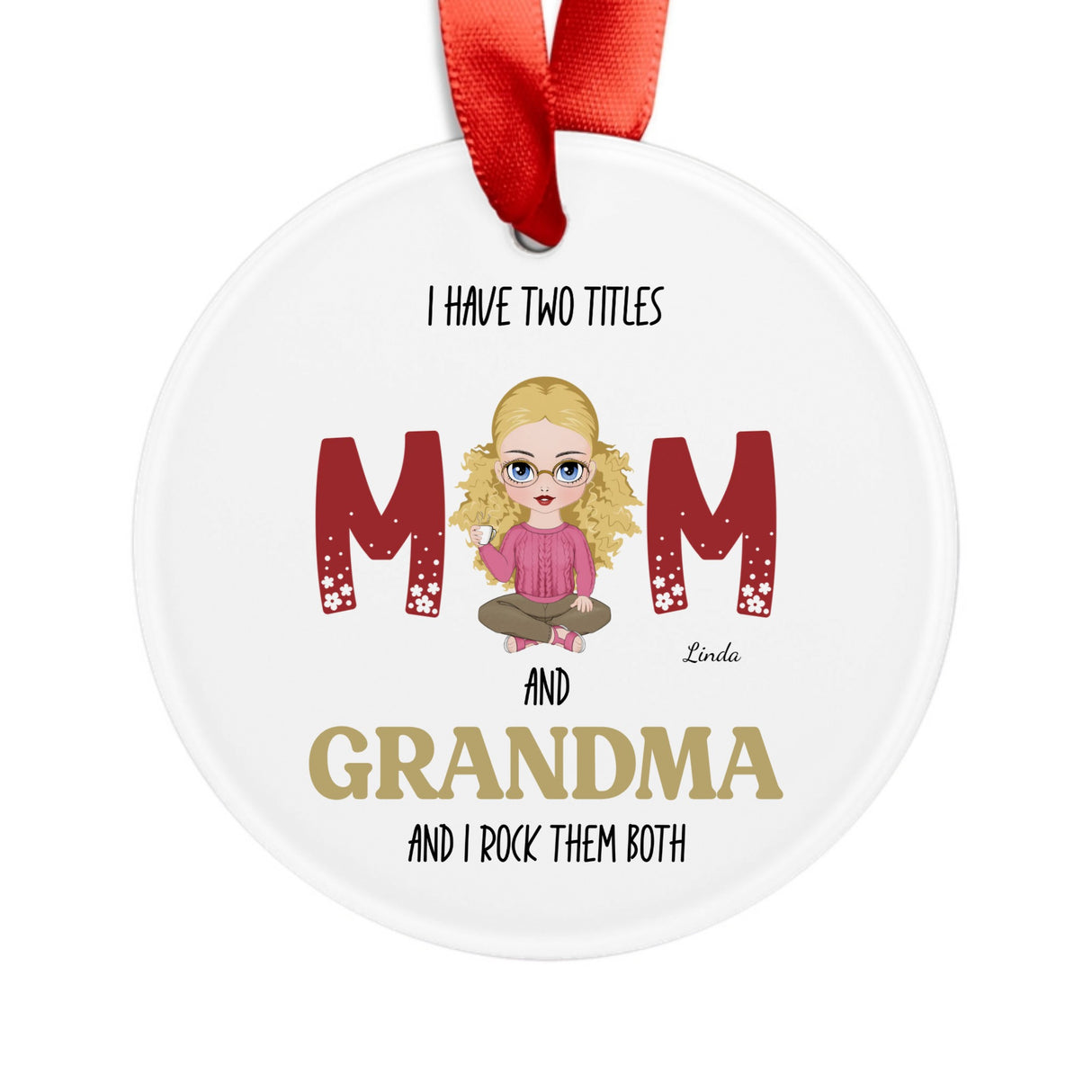 Mom Acrylic Ornament with Ribbon