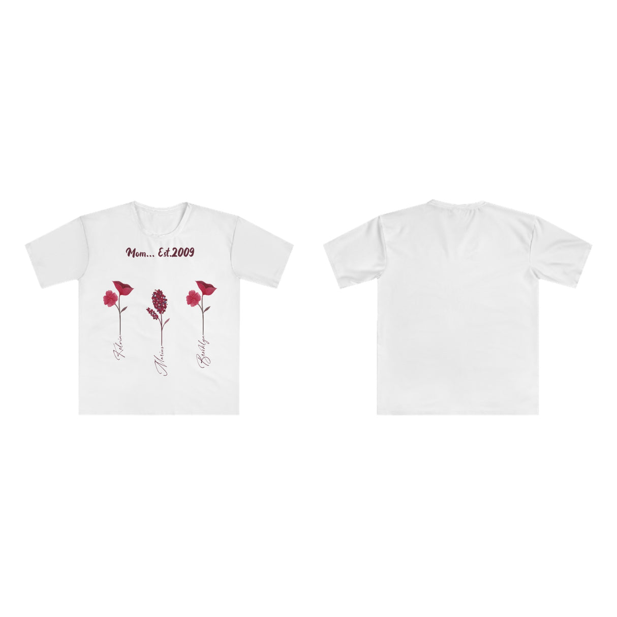 Das blühende Herz einer Mutter: Personalisiertes "Mom Est." T-Shirt
